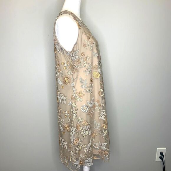 Calvin Klein Embroidered Dress Lace Mesh Sheer Metallic Cocktail Formal Wedding - Picture 2 of 14